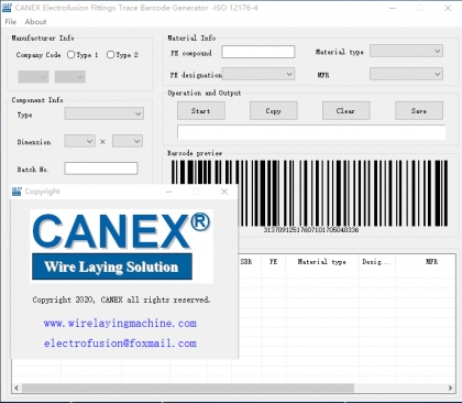 CANEX 24 Bit barcode software for electrofusion fiting
